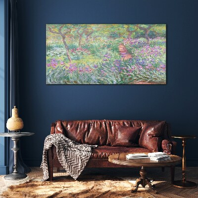 Flower garden in the spring sun Glass Print