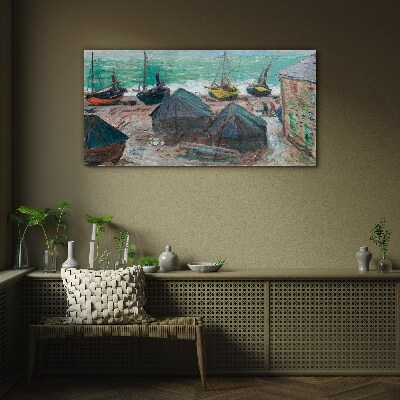 Sea port with boats Glass Print