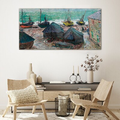 Sea port with boats Glass Print