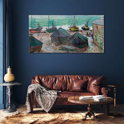 Sea port with boats Glass Print