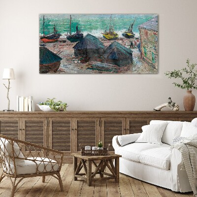 Sea port with boats Glass Print