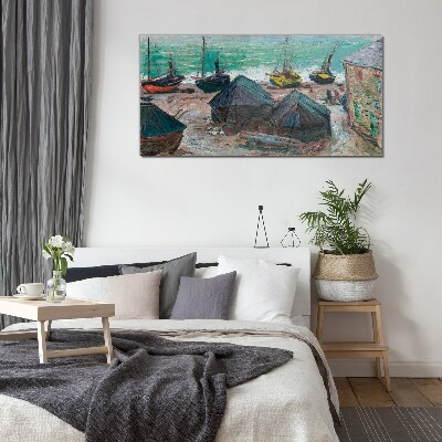Sea port with boats Glass Print