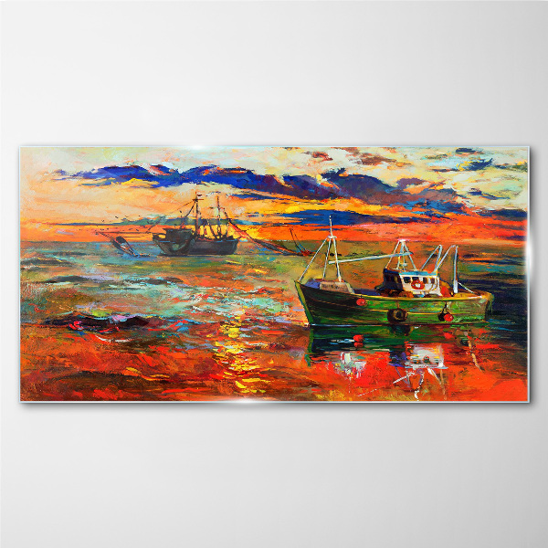 Sunset over the sea Glass Print