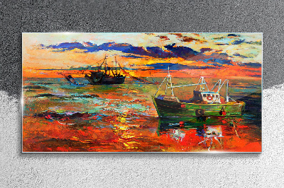 Sunset over the sea Glass Print