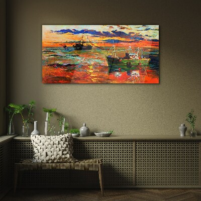 Sunset over the sea Glass Print