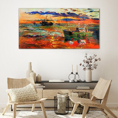 Sunset over the sea Glass Print