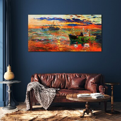 Sunset over the sea Glass Print