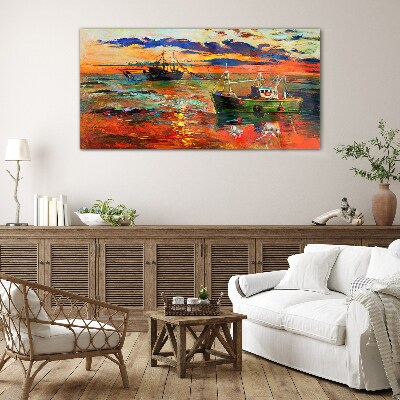 Sunset over the sea Glass Print