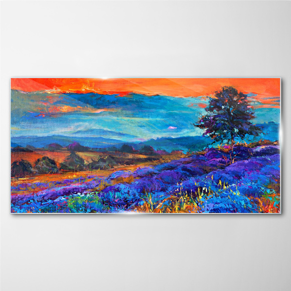 Colorful landscape in sunset Glass Print