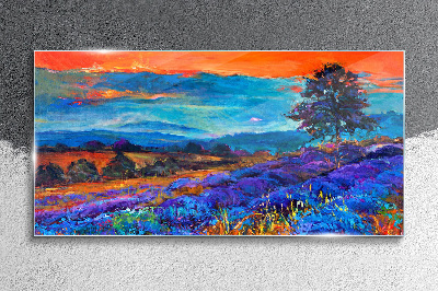 Colorful landscape in sunset Glass Print