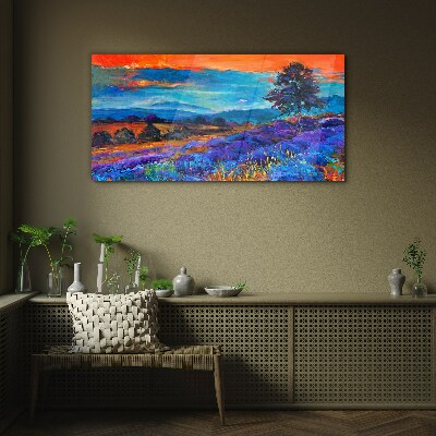 Colorful landscape in sunset Glass Print
