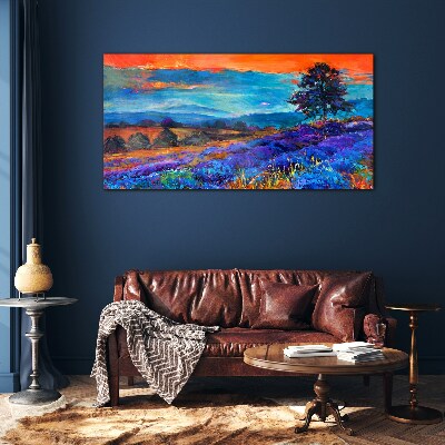 Colorful landscape in sunset Glass Print
