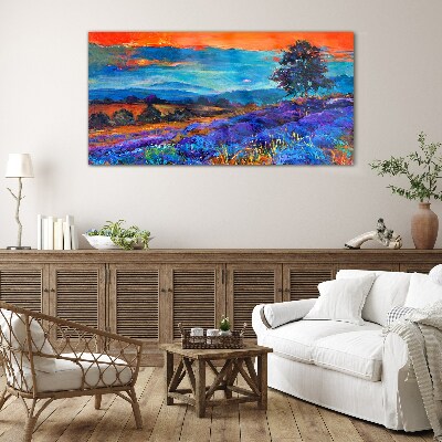 Colorful landscape in sunset Glass Print