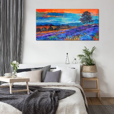 Colorful landscape in sunset Glass Print
