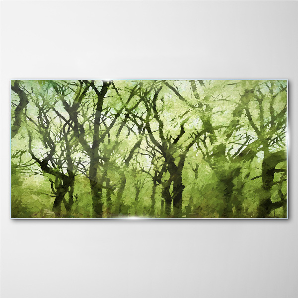 Green forests in misty light Glass Wall Art