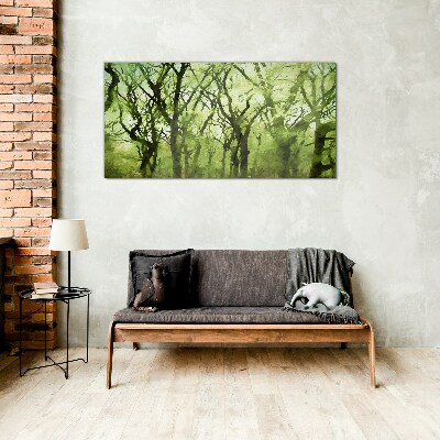 Green forests in misty light Glass Wall Art