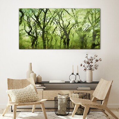 Green forests in misty light Glass Wall Art