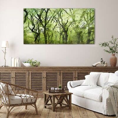 Green forests in misty light Glass Wall Art