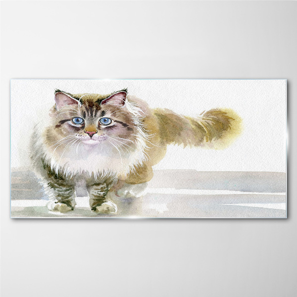 Cat in pastel shades Glass Print