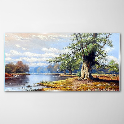 A peaceful landscape by the river Glass Wall Art