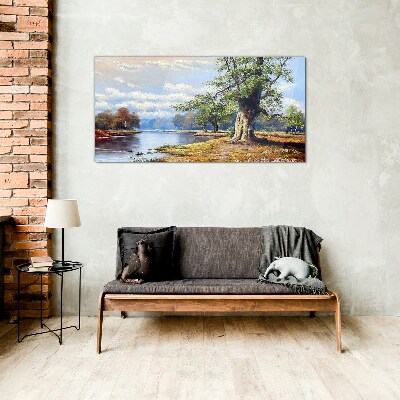 A peaceful landscape by the river Glass Wall Art
