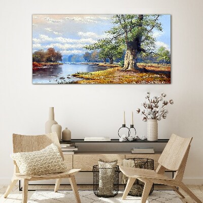 A peaceful landscape by the river Glass Wall Art