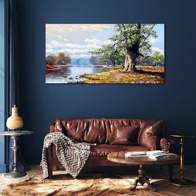 A peaceful landscape by the river Glass Wall Art