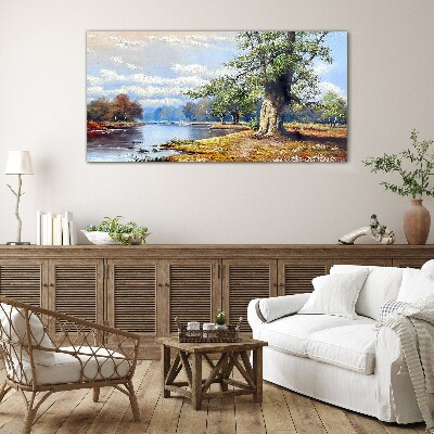 A peaceful landscape by the river Glass Wall Art