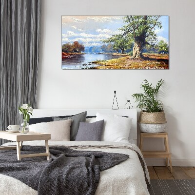 A peaceful landscape by the river Glass Wall Art