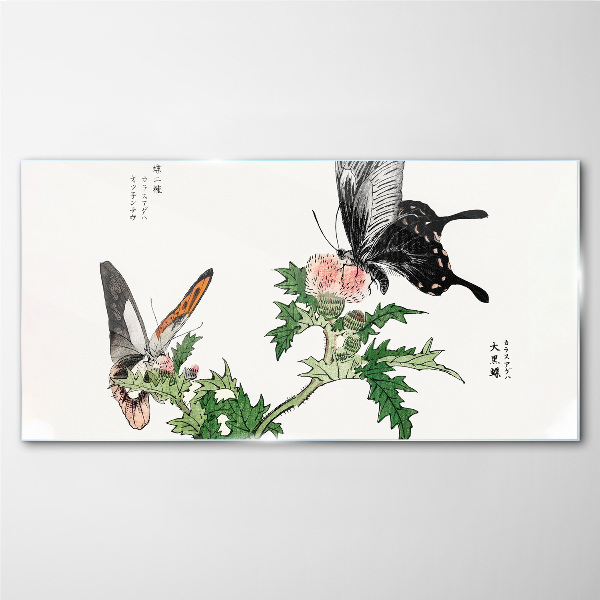 Butterflies against the background of vegetation Glass Print