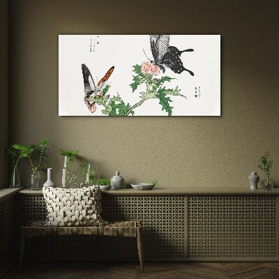 Butterflies against the background of vegetation Glass Print