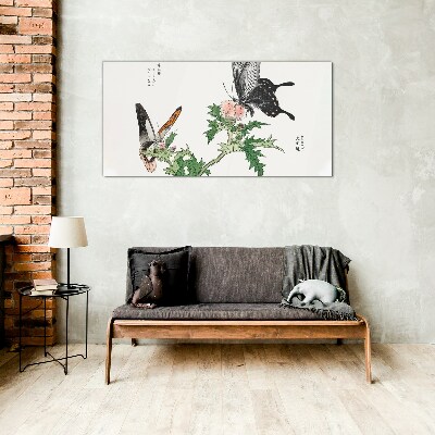 Butterflies against the background of vegetation Glass Print