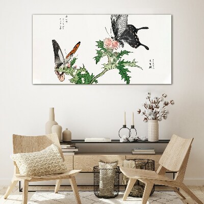 Butterflies against the background of vegetation Glass Print