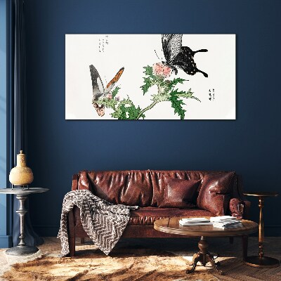 Butterflies against the background of vegetation Glass Print