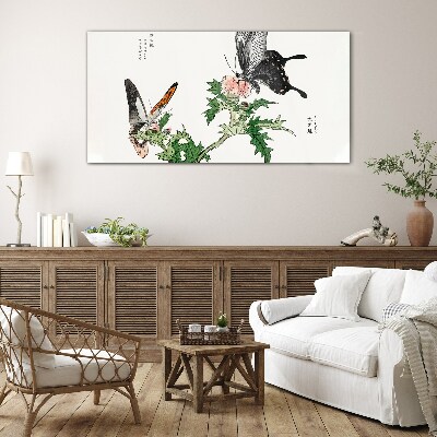 Butterflies against the background of vegetation Glass Print