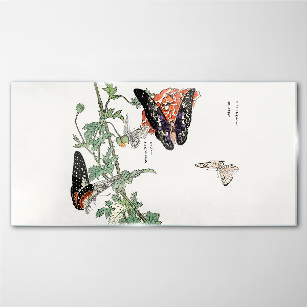 Butterflies on a background of flowers Glass Print
