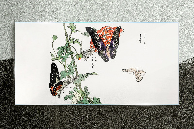 Butterflies on a background of flowers Glass Print