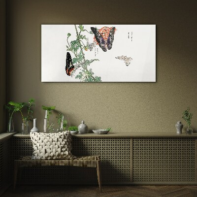 Butterflies on a background of flowers Glass Print
