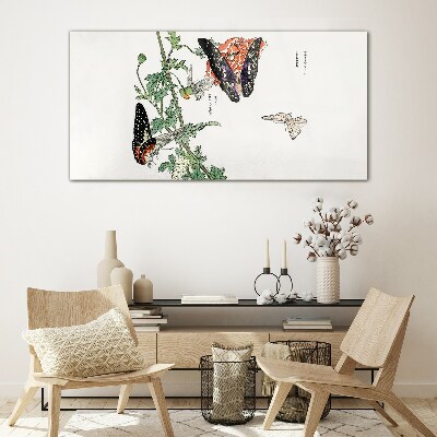 Butterflies on a background of flowers Glass Print