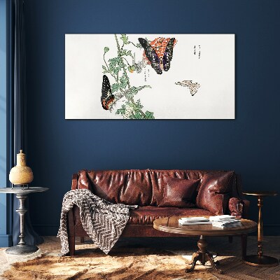 Butterflies on a background of flowers Glass Print