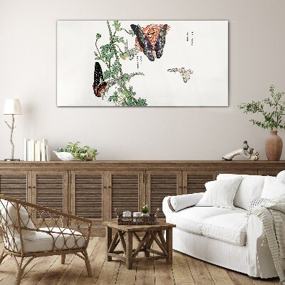 Butterflies on a background of flowers Glass Print