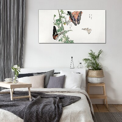Butterflies on a background of flowers Glass Print