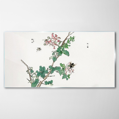 Flower branch with insects Glass Print
