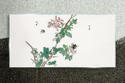 Flower branch with insects Glass Print
