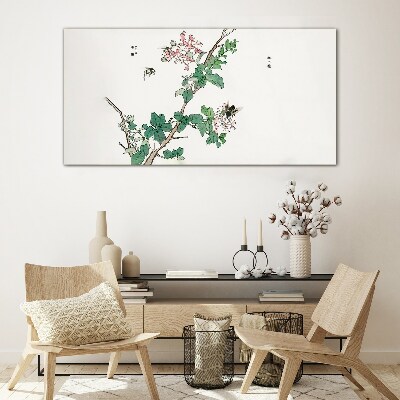 Flower branch with insects Glass Print