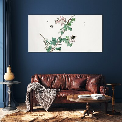 Flower branch with insects Glass Print