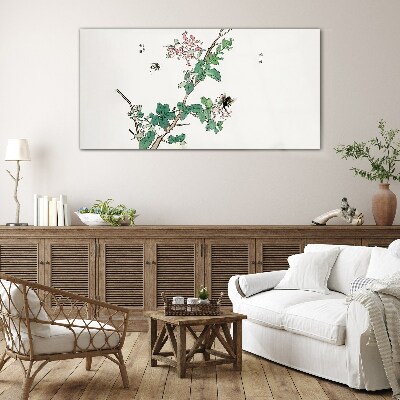 Flower branch with insects Glass Print