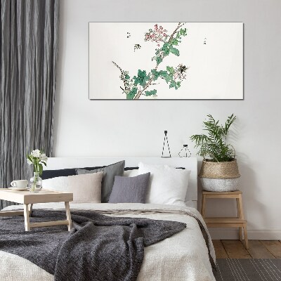 Flower branch with insects Glass Print