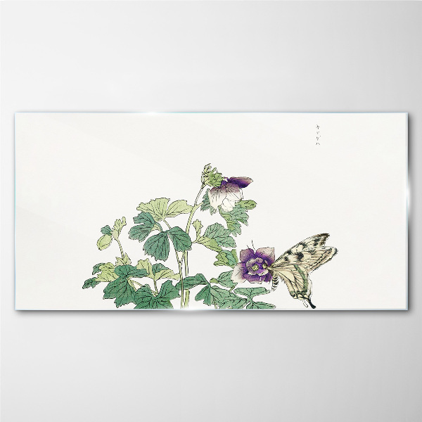 Floral harmony with butterfly Glass Print