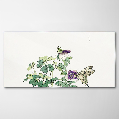 Floral harmony with butterfly Glass Print